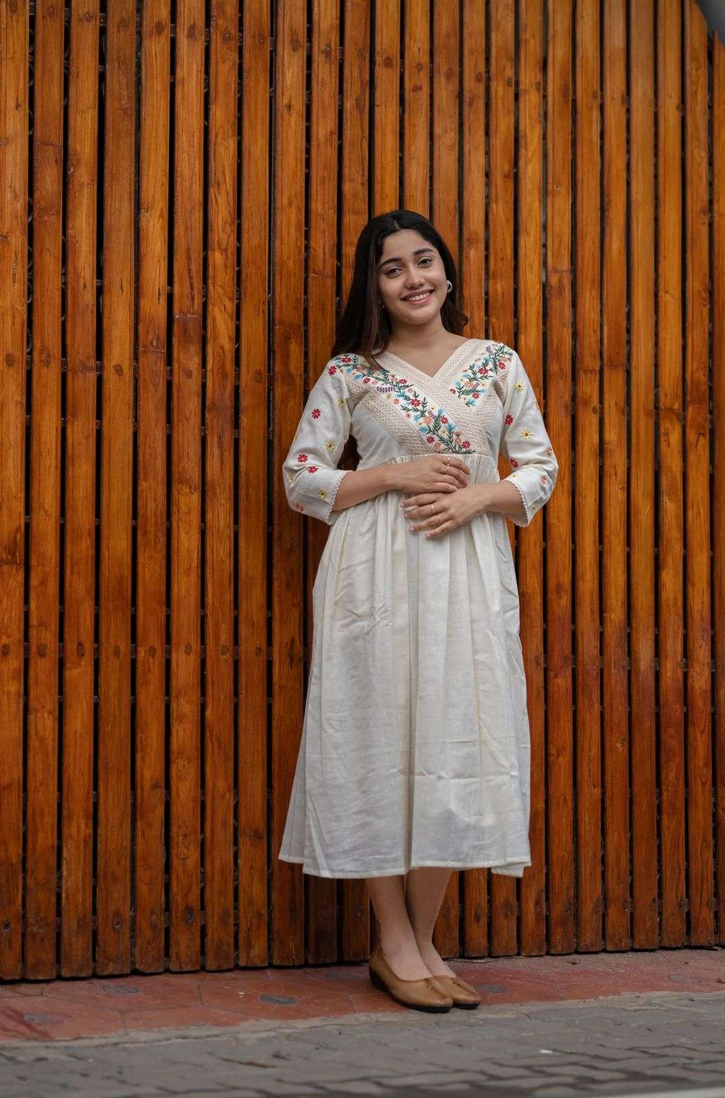 Artfully Adorned ? Women's XXL Dress in Cotton with Floral Embroidery(M) - Image 5