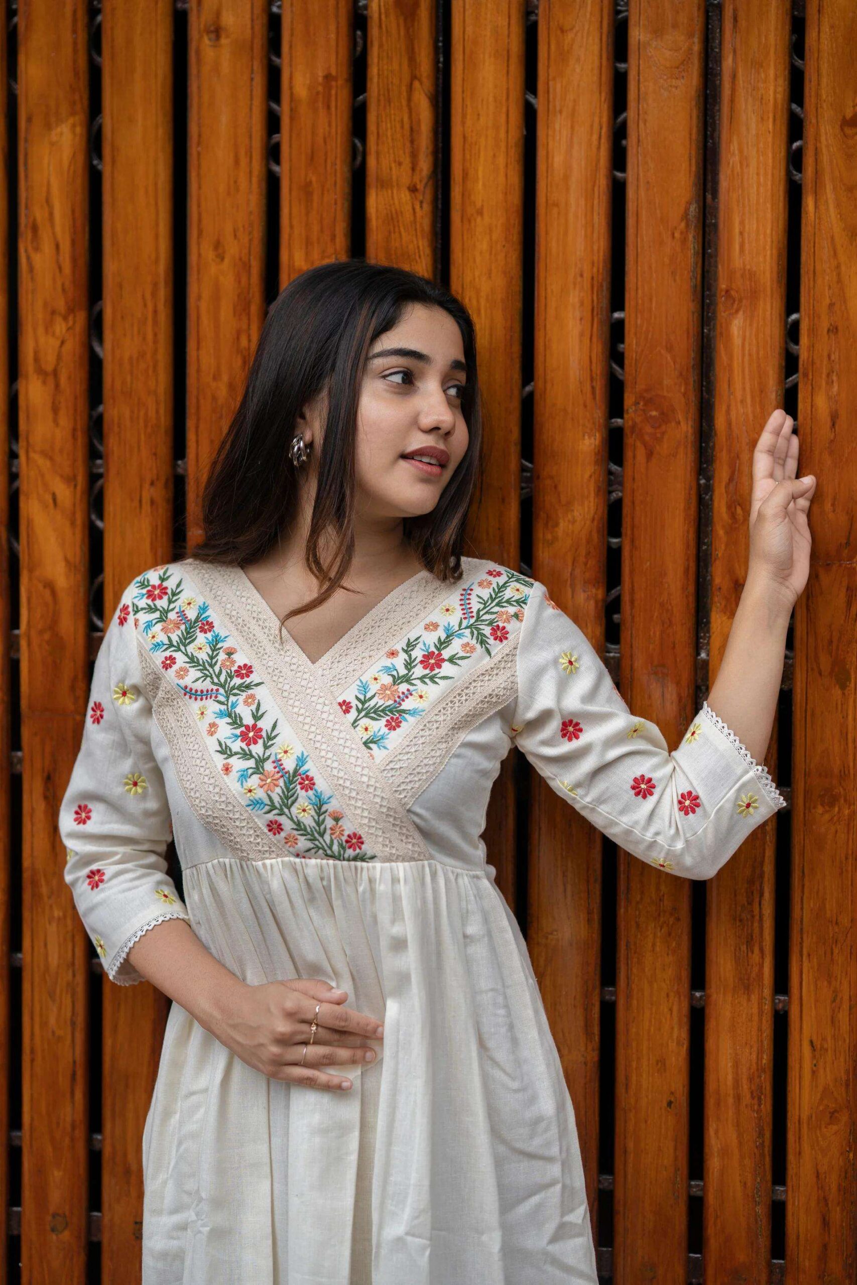 Artfully Adorned ? Women's XXL Dress in Cotton with Floral Embroidery(M) - Image 2
